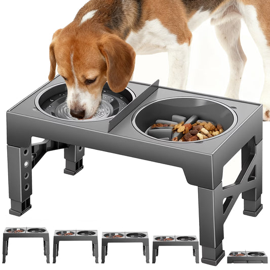 Elevated Dog Bowls for Large Dogs, Slow Feeder Dog Food and Water Bowls for Dogs No Spilling, Plastic Raised Dog Bowls with Stand for Medium Dog, Cats and Pets