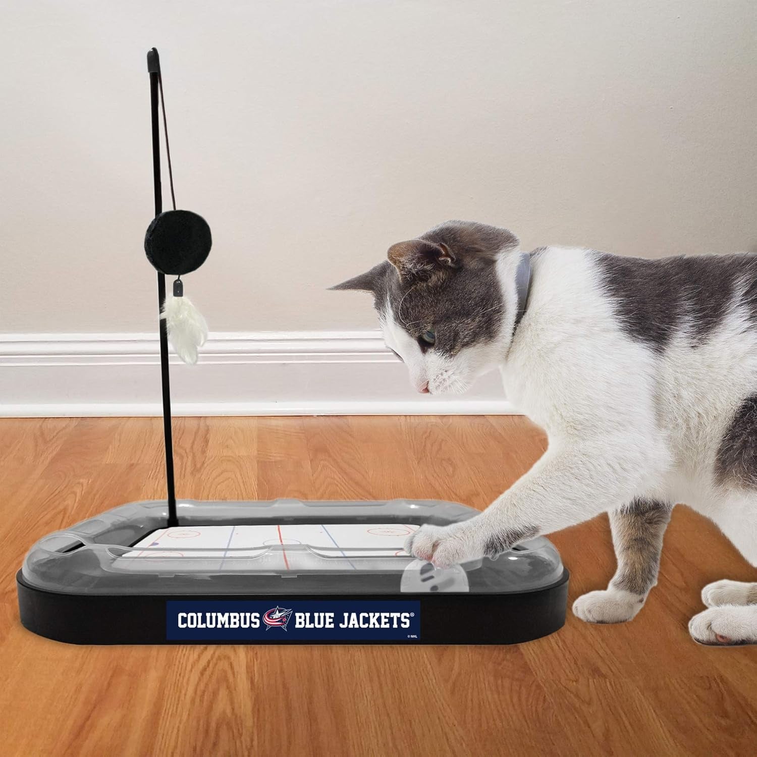 NHL Columbus Blue Jackets Hockey Field Cat Scratching Toy with Interactive Ball Bell in Tracks - 5-In-1 Scratcher
