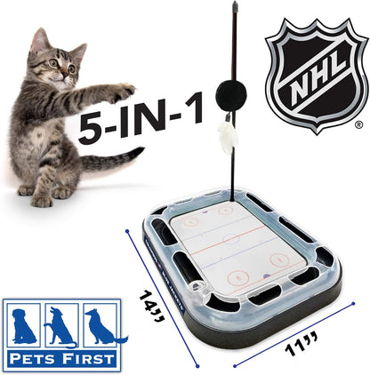 NHL Columbus Blue Jackets Hockey Field Cat Scratching Toy with Interactive Ball Bell in Tracks - 5-In-1 Scratcher
