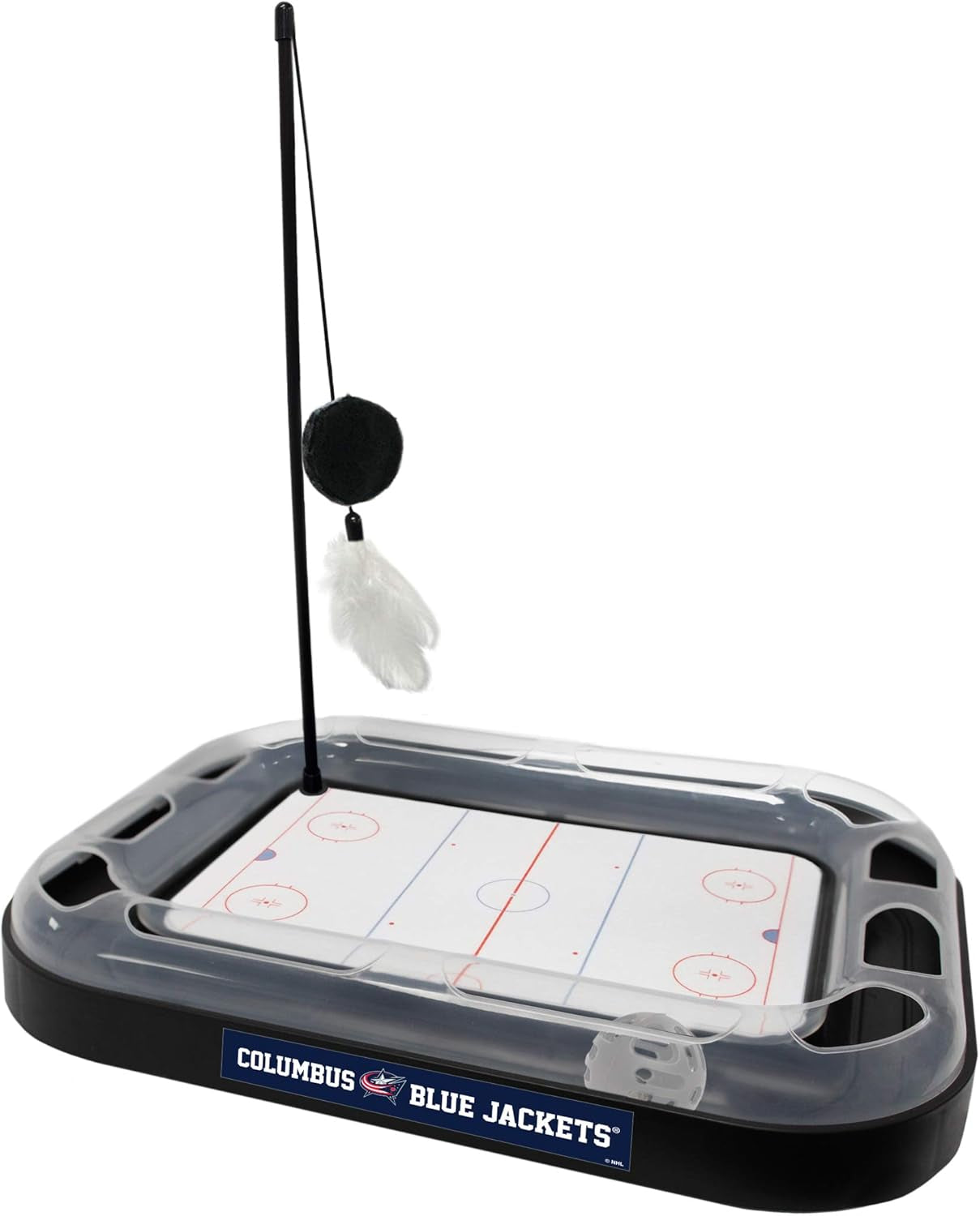 NHL Columbus Blue Jackets Hockey Field Cat Scratching Toy with Interactive Ball Bell in Tracks - 5-In-1 Scratcher