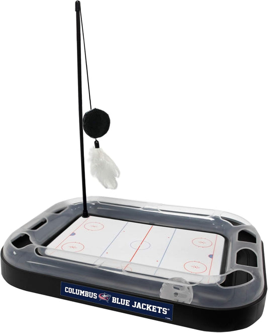 NHL Columbus Blue Jackets Hockey Field Cat Scratching Toy with Interactive Ball Bell in Tracks - 5-In-1 Scratcher