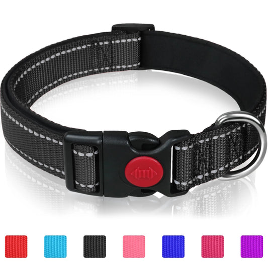 Reflective Dog Collar with Locking Buckle, Adjustable Nylon Collar for Small Dogs, Black